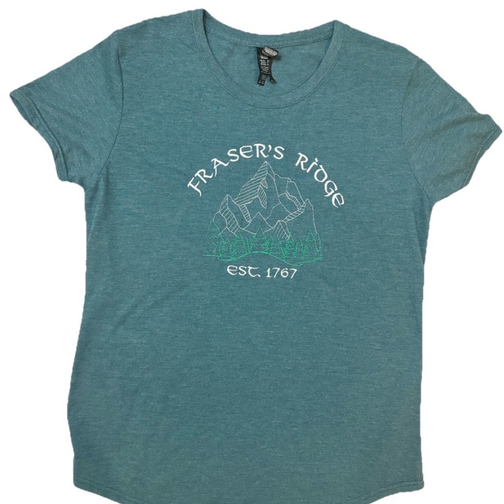 Outlander Novelty Fraser’s Ridge Embroidered Women’s T Shirt Green Size Large